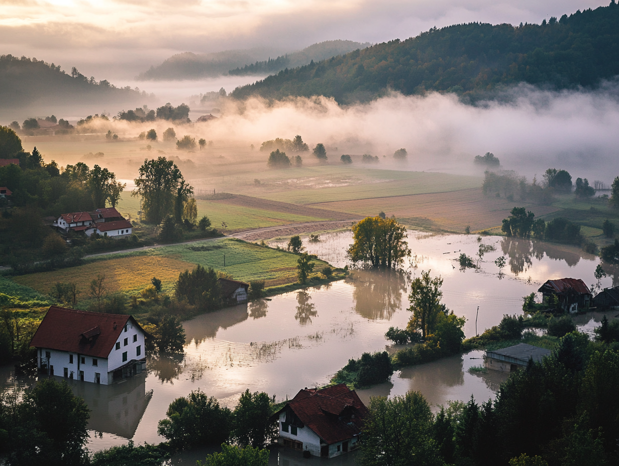 Poplavljena pokrajina po močnem dežju.